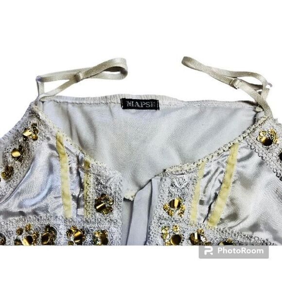 White Camisole Tank Top Sleeveless Top (OS) by MAPSI, Womens with Gold Sequin Pa - Picture 7 of 11